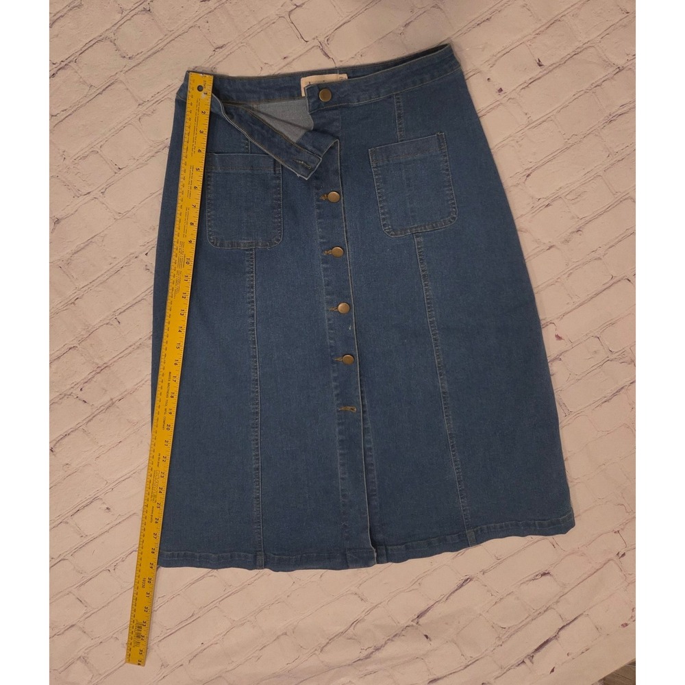 Denim by Ellison Womens Blue Button Front Midi Skirt Size Large A-Line Pockets